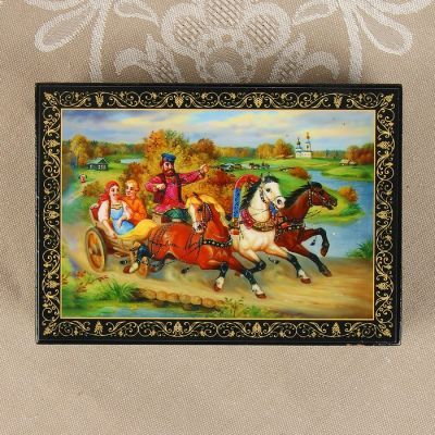 Шкатулка «Тройка в поле», 10×14 см, лаковая миниатюра