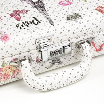 Шкатулка кожзам для украшений чемодан "Эйфелева башня и цветы" блёстки 9,5х24х16,5 см