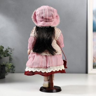 Кукла коллекционная керамика "Машенька в розовом платье и бежевой накидке" 40 см