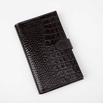 Визитница на кнопке, 3 ряда, 24 листа, кайман, цвет коричневый