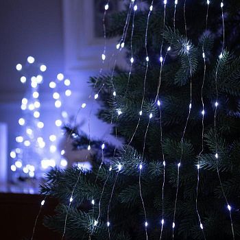 Гирлянда «Конский хвост» 10 нитей по 1 м, IP20, серебристая нить, 100 LED, свечение белое, 2 режима, AAх3