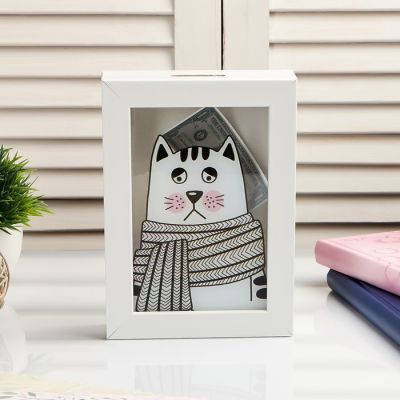 Копилка интерьерная пластик "Грустный кот в шарфе" 17х12х3,8 см