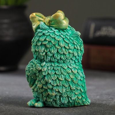 Фигура "Сова с бантом" бирюзовый с позолотой 14см