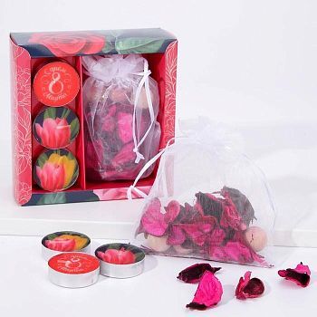 Набор подарочный «Тюльпаны»: аромасаше, свечи, 13.2 х 5 х 13.5 см