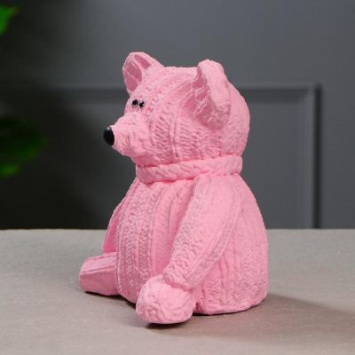 Копилка "Вязаный мишка" розовый цвет, 19 см