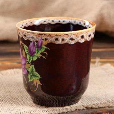 Кружка "Цветы", коричневая, деколь, керамика, 300 мл, микс