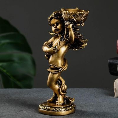 Подсвечник "Ангелочек" в левой руке, золото, 14х8х22 см, для свечи d=3,5 см