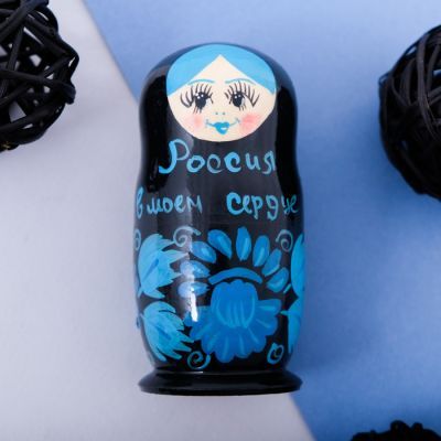Матрёшка 3-х кукольная «Минимализм», синяя, 11 см