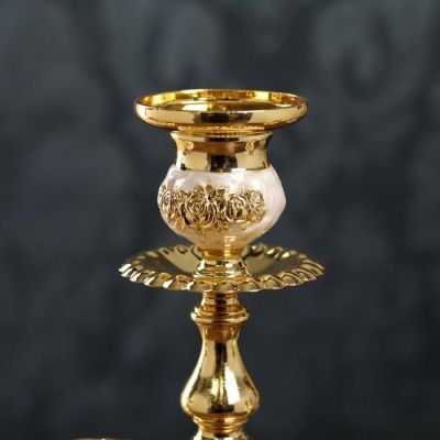 Подсвечник металл на 3 свечи "Розарий" золото, белая эмаль 36,5х31,5х12 см