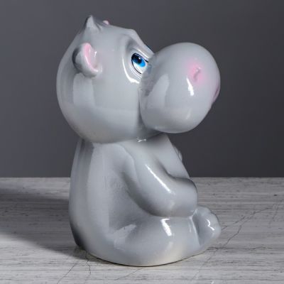 Копилка "Бегемотик", глянец, серый цвет, 21 см