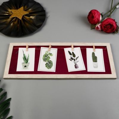 Фоторамка пластик на 4 фото 9х13 см "Пайетки фуксия" 20х50 см