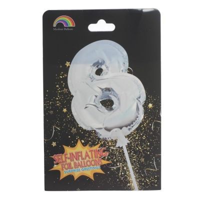 Цифра-топпер 3" «8» с палочкой, самодув, индивидуальная упаковка, цвет серебряный