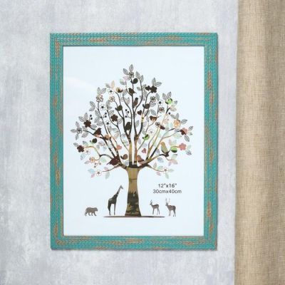 Фоторамка пластик 30х40 см "Пшеница" синяя с золотом 44х34 см