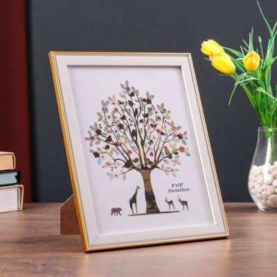 Фоторамка пластик 20х25 см "Белая с золотой полосой" 27,8х22,8 см