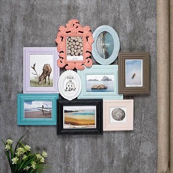 Фоторамка пластик на 9 фото 8х10, 10х10, 10х15, 13х18 см "Богема" цветная 57х65 см