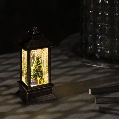 Светодиодная фигура «Ёлка в фонаре» 5 × 12 × 5 см, пластик, блёстки, батарейки AG13х3, свечение тёплое белое