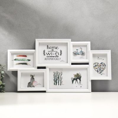 Фоторамка пластик на 7 фото 10х10, 10х15, 15х20 см "Мода" белая 32,5х62,5 см