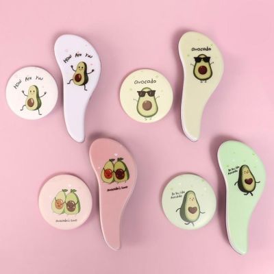 Подарочный набор «Авокадики», 2 предмета: зеркало, массажная расчёска, рисунок МИКС
