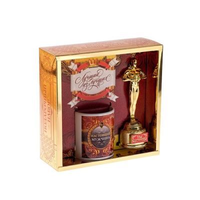 Подарочный набор "100% Настоящий мужчина", (оскар, кружка) 23х8,5х23 см