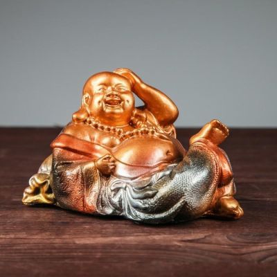 Копилка "Хотей лежачий", глянец, бронзовый цвет, 13 см