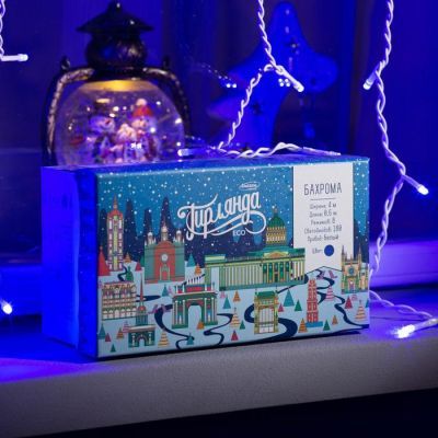 Гирлянда «Бахрома» 4 × 0.6 м, IP44, белая нить, 180 LED, свечение синее, 8 режимов, 220 В