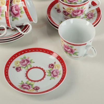 Сервиз чайный Доляна «Первый цвет»,13 предметов: чайник 1 л, 6 чашек 210 мл, 6 блюдец