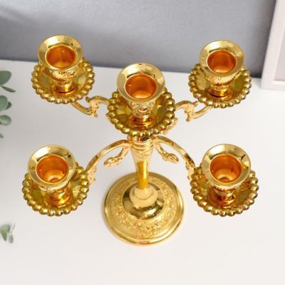 Подсвечник металл на 5 свечей "Розовый вечер" цвет золото 20,5х21х21 см