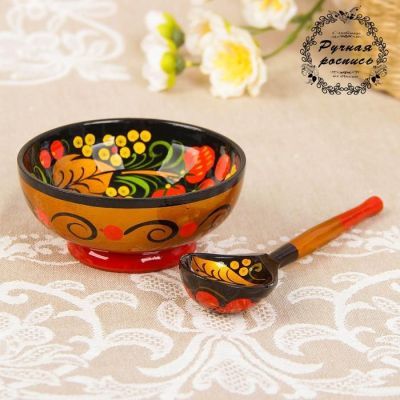 Набор «Розетка с ложкой», 10×4×10 см, хохлома