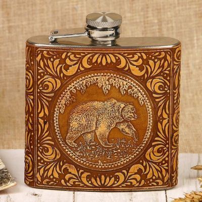 Фляжка «Медведь», вид 1, 180 мл, металл, береста