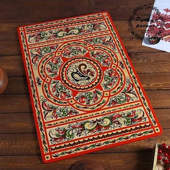 Доска разделочная «Прямоугольная», 40×0,8×60 см, красная, ракульская роспись