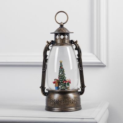 Светодиодная фигура «Фонарь с детьми и ёлкой» 15 × 30 × 12.5 см, пластик, батарейки ААх3 (не в комплекте), USB, свечение тёплое белое