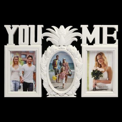 Фоторамка пластик на 3 фото 10х15 см "Ананас" белая 25х40 см