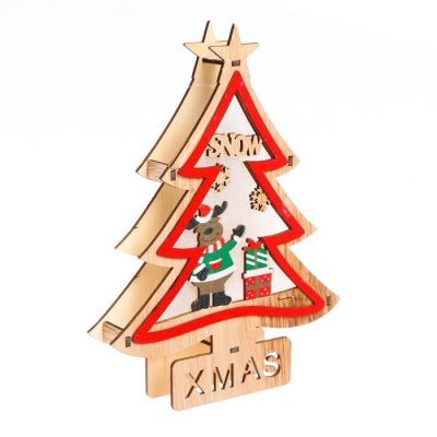 Новогодний световой декор настольный «Ёлка с оленем» 15×20×2 см