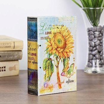 Сейф-книга дерево шёлк "Подсолнух с бабочкой" 17х11х5 см