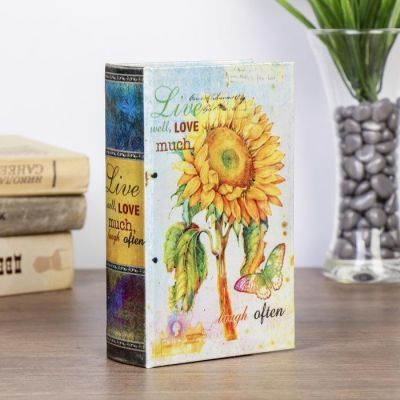 Сейф-книга дерево шёлк "Подсолнух с бабочкой" 17х11х5 см