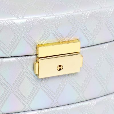 Шкатулка для украшений кожзам "Серебро, ромбы" трёхъярусная (13 х 16 х 23 см) 