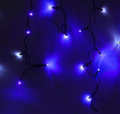 Гирлянда уличная "Бахрома" (Ш:2 м, В:0,6 м, нить темная, сине-белый)