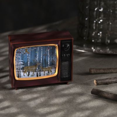 Светодиодная фигура «Телевизор с оленями» 10 × 8 × 4 см, пластик, батарейки CR2032х2, свечение мульти (RGB)