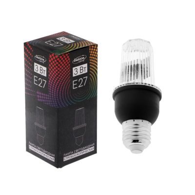 Лампа светодиодная Строб, прозрачная, Е27, 4LED, 3 Вт, 220 В, зеленое свечение