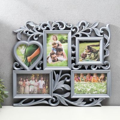 Фоторамка-коллаж на 5 фото (пластик, под серебро) 