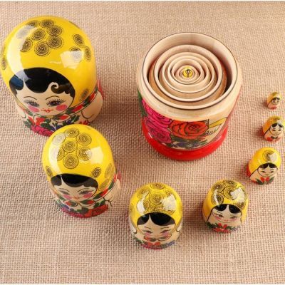 Матрёшка «Розочка», жёлтый платок, 8 кукольная, 19-22  см, ручная работа