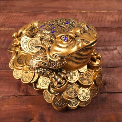 Копилка "Жаба", глянец, бронзовый цвет, 25 см, микс