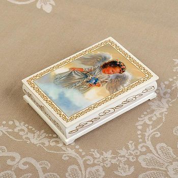 Шкатулка «Ангел с птицей», белая, 10×14 см, лаковая миниатюра
