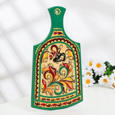 Доска разделочная «Фигурная», 18×0,8×31 см, зелёная, ракульская роспись
