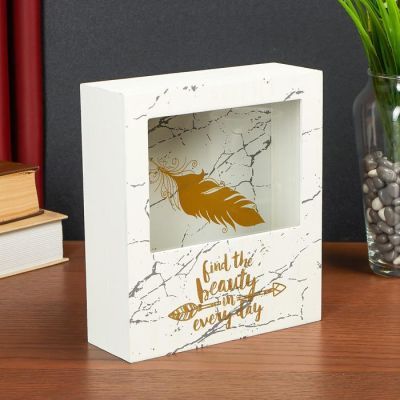 Копилка интерьерная дерево "Мрамор и пёрышко" 20х18х6 см