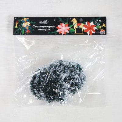 Гирлянда «Мишура» 1 м роса, IP20, зелёно-белая нить, 22 LED, 6 слоёв, d=7 см, свечение мульти, CR2032х2