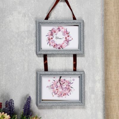 Фоторамка двойная на тесьме L-2 10х15 см, серебро, с небьющимся стеклом