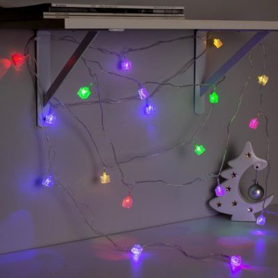 Гирлянда «Нить» 5 м с насадками «Кубики тающие», IP20, прозрачная нить, 20 LED, свечение мульти (RG/RB), мигание, 220 В