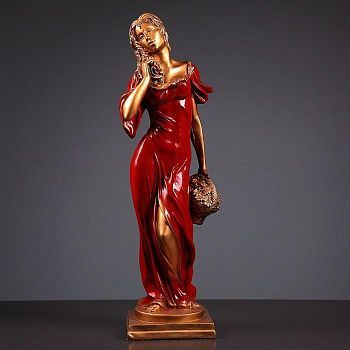 Фигура "Девушка с корзиной" бронза/красный 14х14х55см