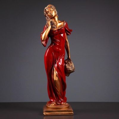 Фигура "Девушка с корзиной" бронза/красный 14х14х55см